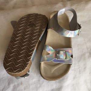 Adorable silver Birkenstocks style shoes